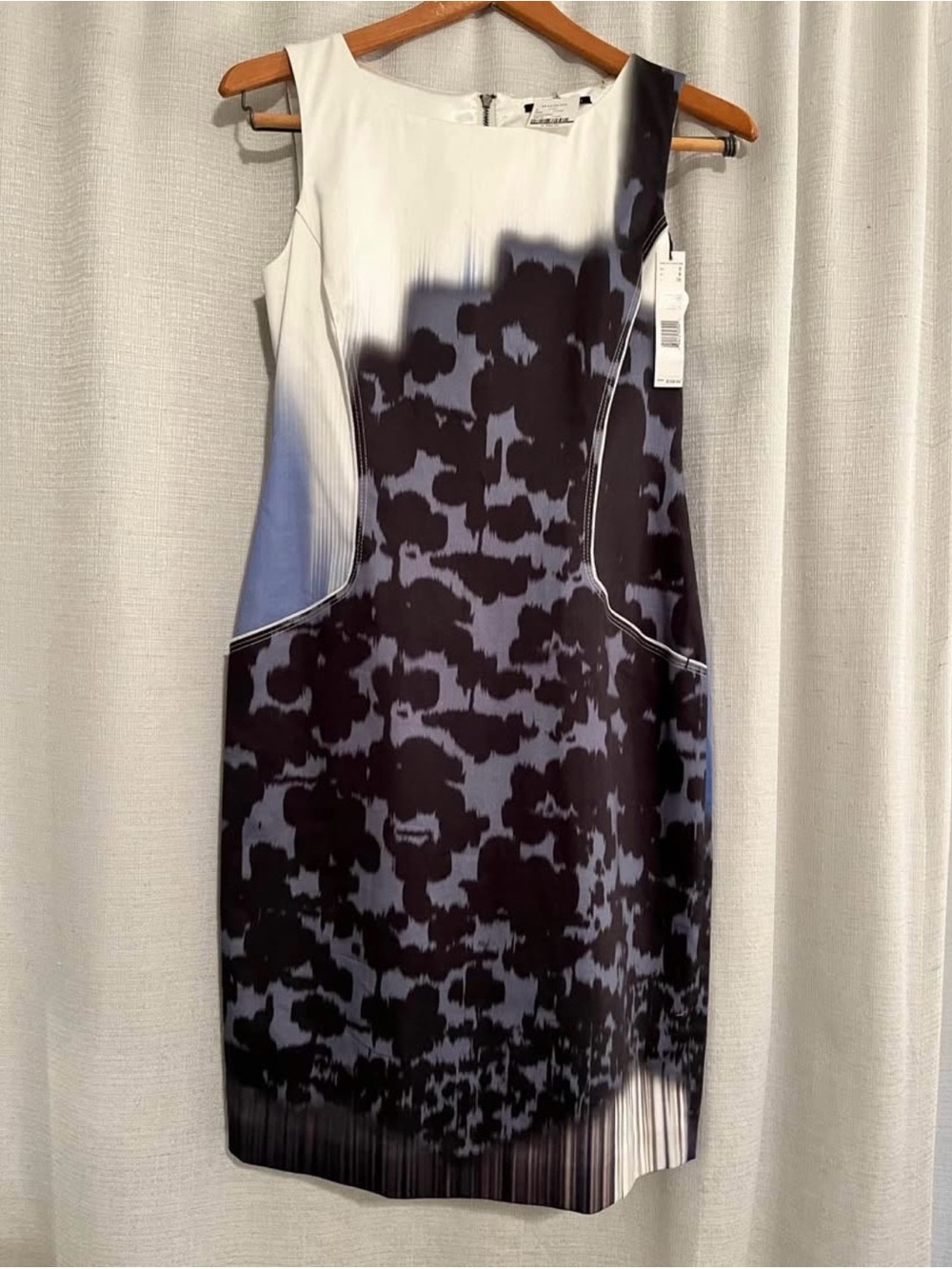 Tahari Black White and Blue Abstract Sheath Dress